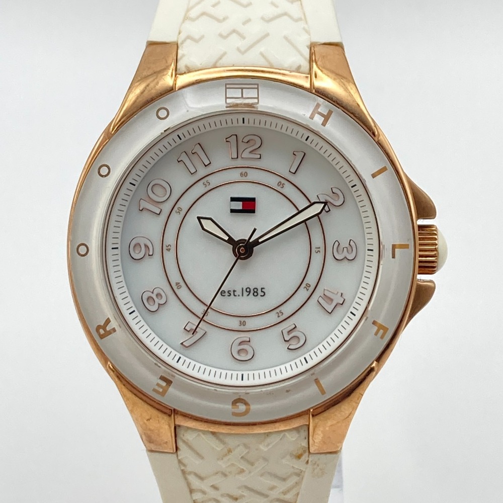 Tommy Hilfiger Women's Watch 34mm Rose Gold Tone White WR 30M New Battery 8"